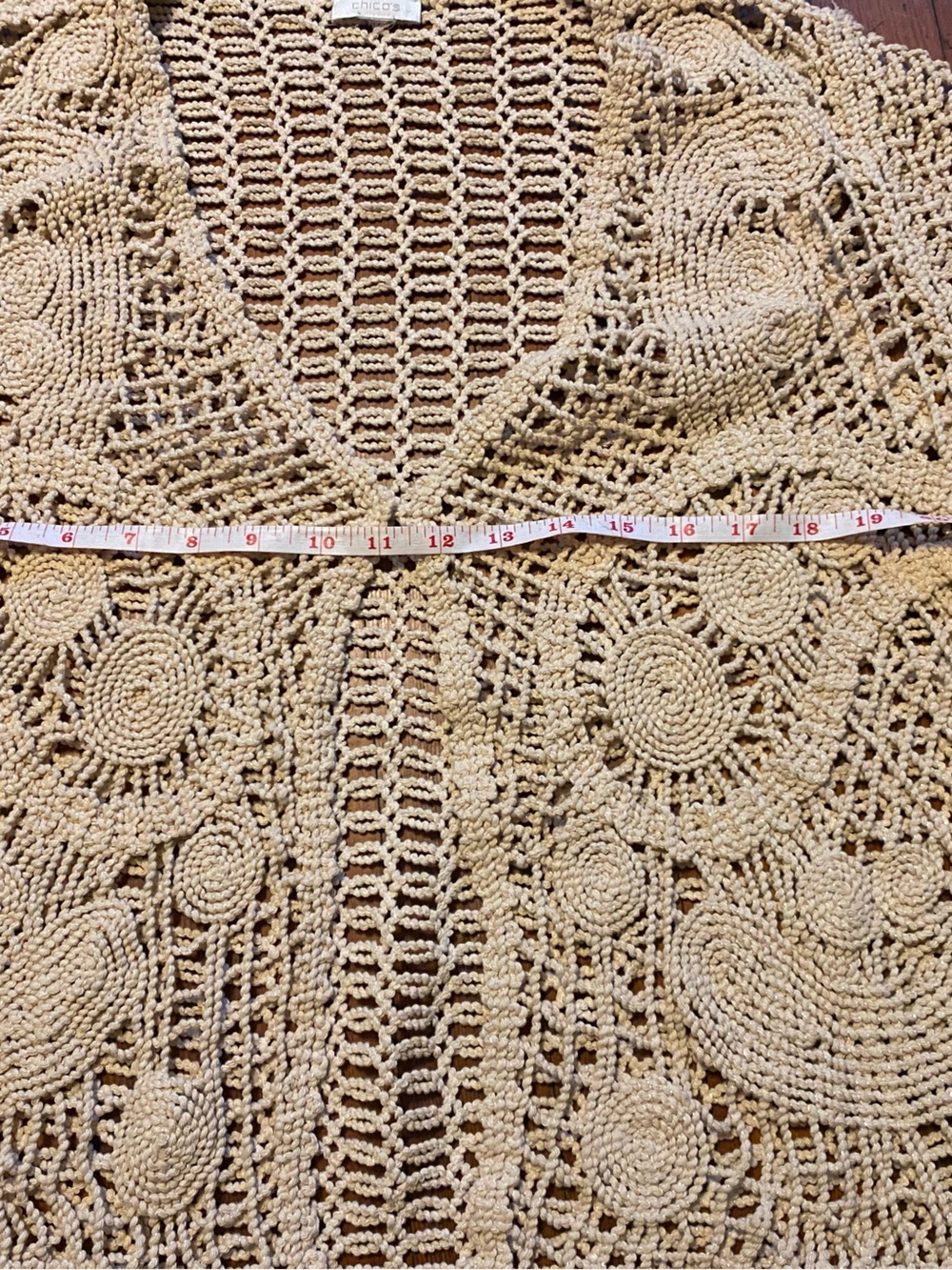 Chicos Crochet Openwork Short-Sleeve Cardigan Sweater in Cream - Picture 3 of 4
